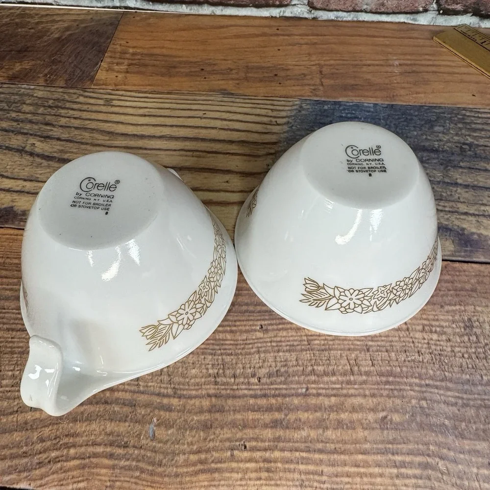 Vintage Corelle White Woodland Brown Sugar Bowl & Hook Handle Creamer Set‎